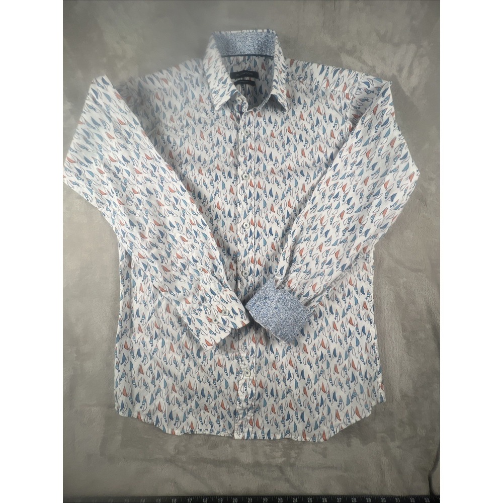 Bugatchi Sailboat Classic Fit Button Up Long Sleeve Shirt Men's Size Small Flip
